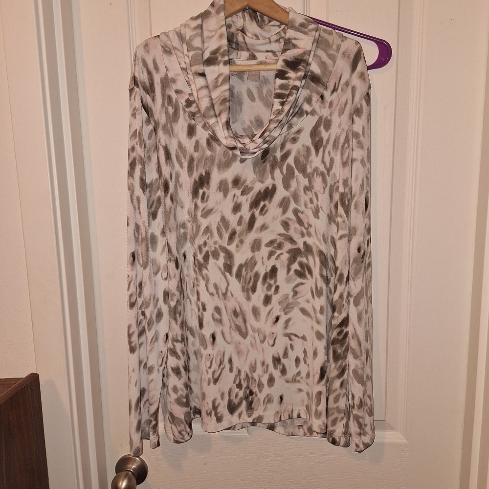 Chico's Animal Print Cowl Neck Long Sleeve Shirt - Picture 2 of 6